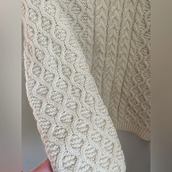 Hand Knit Cottagecore Fisherman Cardigan Cream Sz Medium Grandmacore Cable Knit - Picture 9 of 10